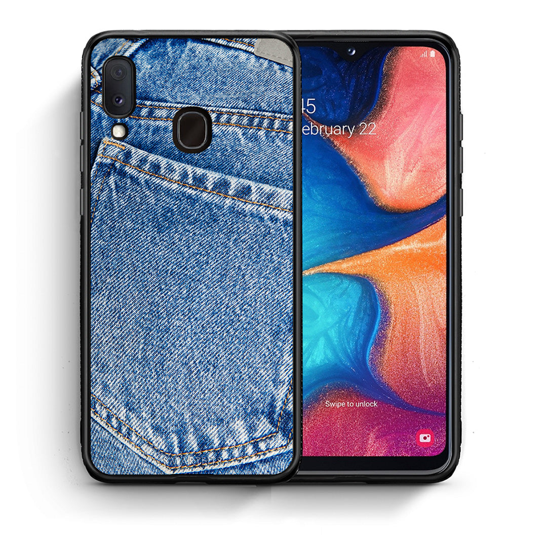 Θήκη Samsung A20e Jeans Pocket από τη Smartfits με σχέδιο στο πίσω μέρος και μαύρο περίβλημα | Samsung A20e Jeans Pocket case with colorful back and black bezels