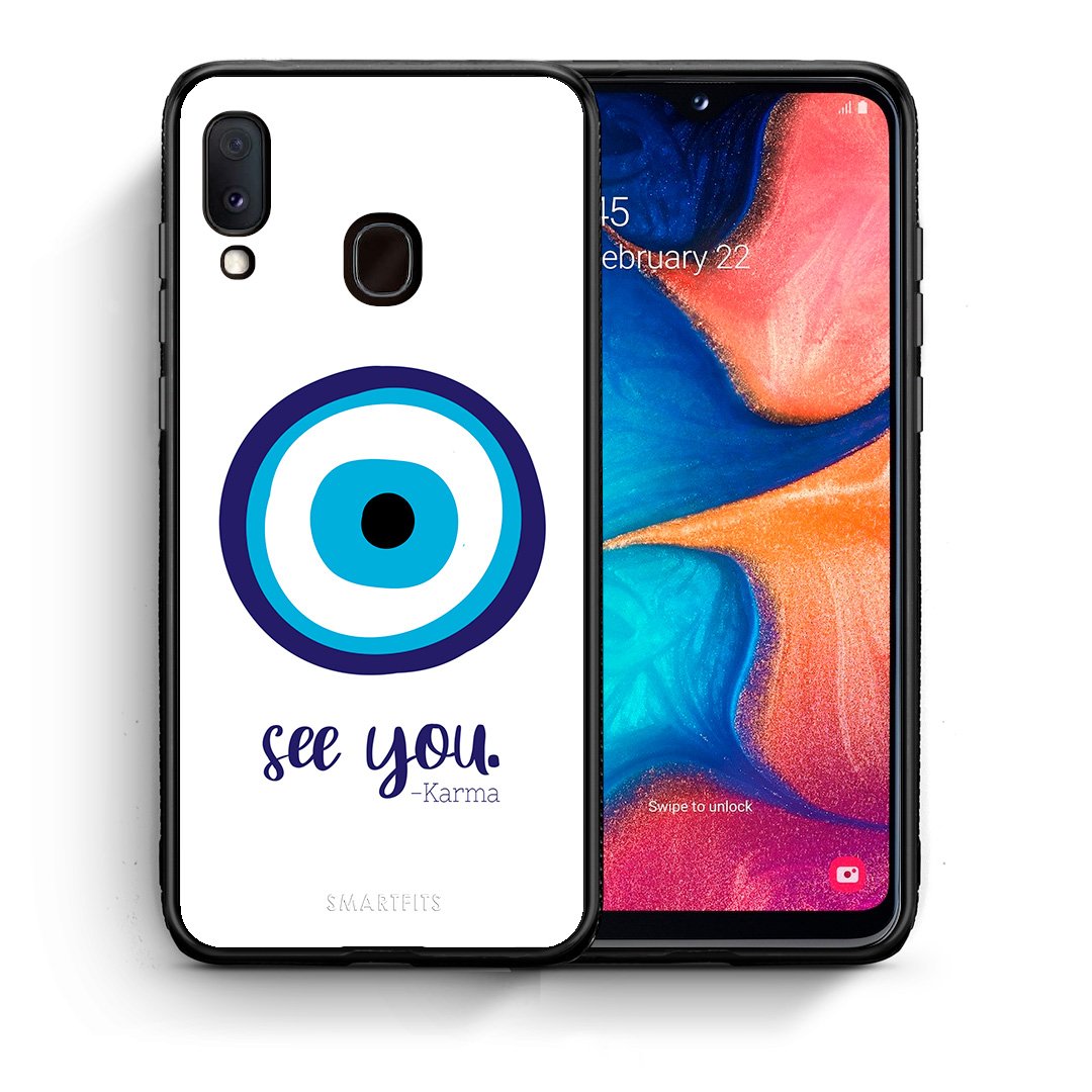 Θήκη Samsung Galaxy A30 Karma Says από τη Smartfits με σχέδιο στο πίσω μέρος και μαύρο περίβλημα | Samsung Galaxy A30 Karma Says case with colorful back and black bezels