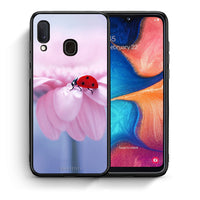 Thumbnail for Θήκη Samsung A20e Ladybug Flower από τη Smartfits με σχέδιο στο πίσω μέρος και μαύρο περίβλημα | Samsung A20e Ladybug Flower case with colorful back and black bezels