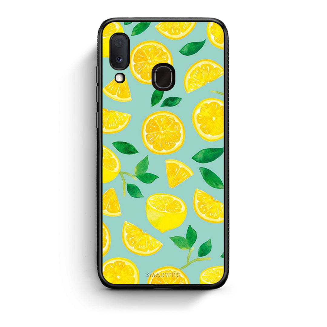 Samsung A20e Lemons θήκη από τη Smartfits με σχέδιο στο πίσω μέρος και μαύρο περίβλημα | Smartphone case with colorful back and black bezels by Smartfits