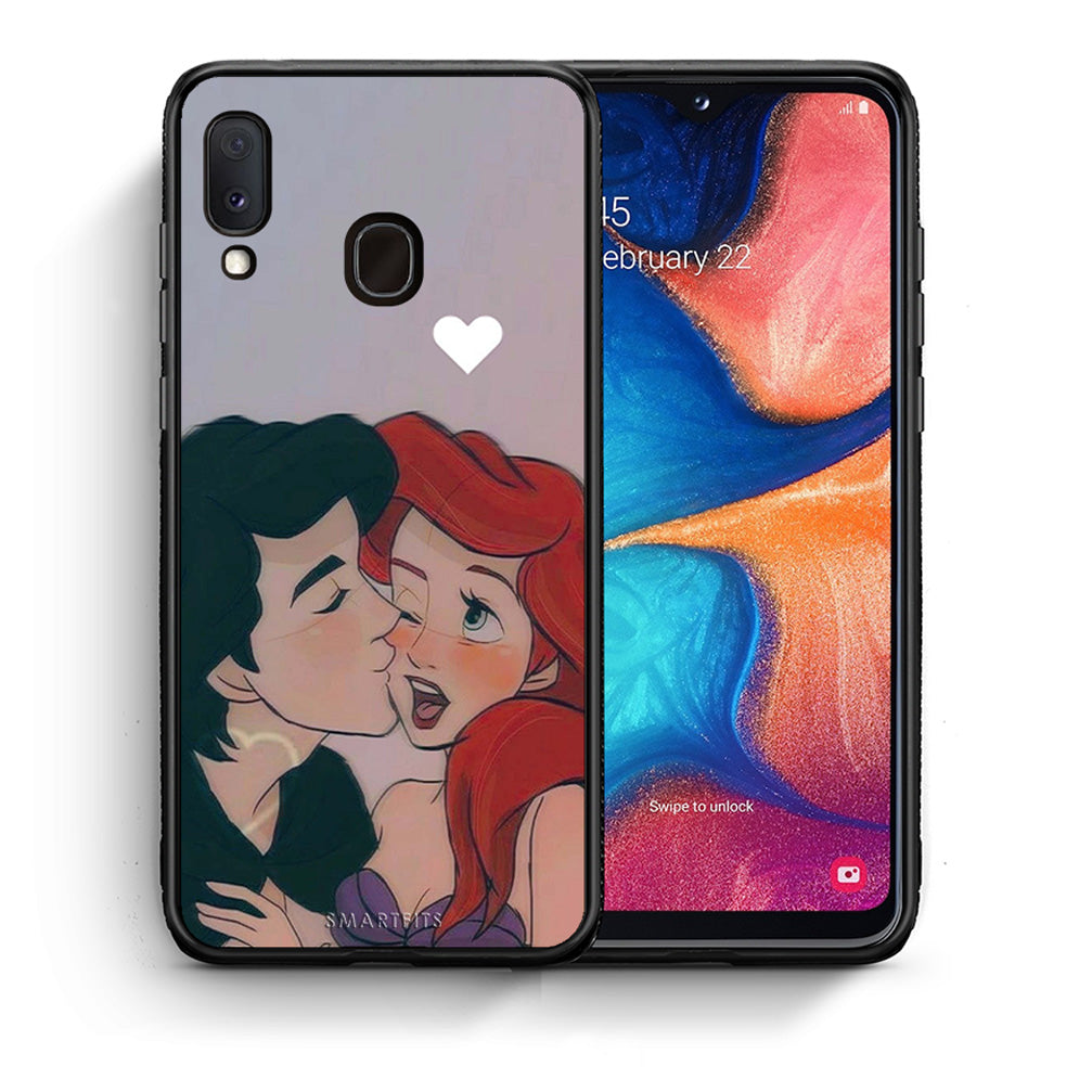 Θήκη Αγίου Βαλεντίνου Samsung Galaxy A30 Mermaid Love από τη Smartfits με σχέδιο στο πίσω μέρος και μαύρο περίβλημα | Samsung Galaxy A30 Mermaid Love case with colorful back and black bezels