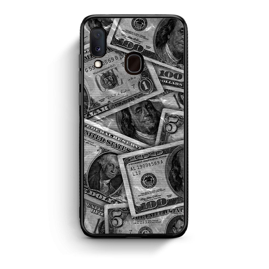 Samsung A20e Money Dollars θήκη από τη Smartfits με σχέδιο στο πίσω μέρος και μαύρο περίβλημα | Smartphone case with colorful back and black bezels by Smartfits