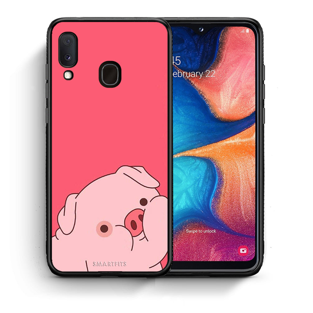 Θήκη Αγίου Βαλεντίνου Samsung A20e Pig Love 1 από τη Smartfits με σχέδιο στο πίσω μέρος και μαύρο περίβλημα | Samsung A20e Pig Love 1 case with colorful back and black bezels