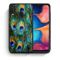 Thumbnail for Θήκη Samsung Galaxy A30 Real Peacock Feathers από τη Smartfits με σχέδιο στο πίσω μέρος και μαύρο περίβλημα | Samsung Galaxy A30 Real Peacock Feathers case with colorful back and black bezels