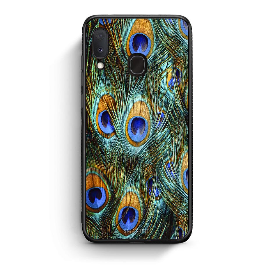 Samsung A20e Real Peacock Feathers θήκη από τη Smartfits με σχέδιο στο πίσω μέρος και μαύρο περίβλημα | Smartphone case with colorful back and black bezels by Smartfits