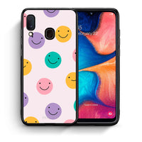 Thumbnail for Θήκη Samsung Galaxy M20 Smiley Faces από τη Smartfits με σχέδιο στο πίσω μέρος και μαύρο περίβλημα | Samsung Galaxy M20 Smiley Faces case with colorful back and black bezels