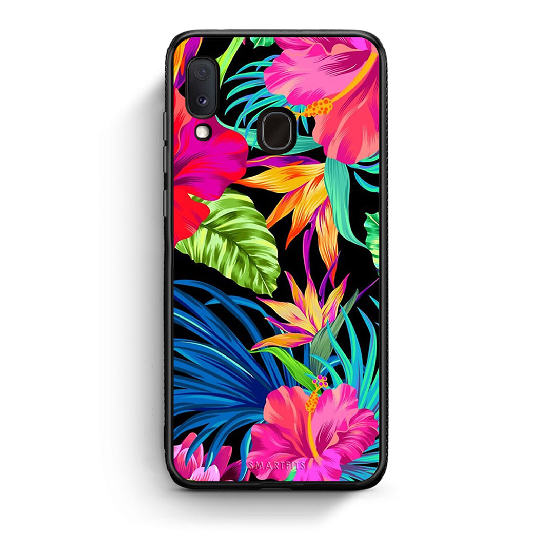 Samsung Galaxy A30 Tropical Flowers θήκη από τη Smartfits με σχέδιο στο πίσω μέρος και μαύρο περίβλημα | Smartphone case with colorful back and black bezels by Smartfits