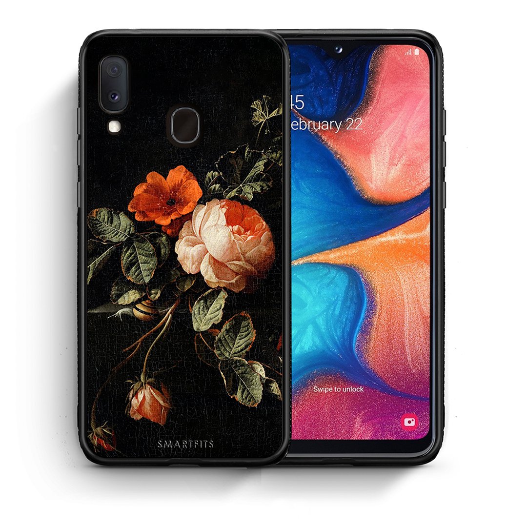 Θήκη Samsung Galaxy M20 Vintage Roses από τη Smartfits με σχέδιο στο πίσω μέρος και μαύρο περίβλημα | Samsung Galaxy M20 Vintage Roses case with colorful back and black bezels