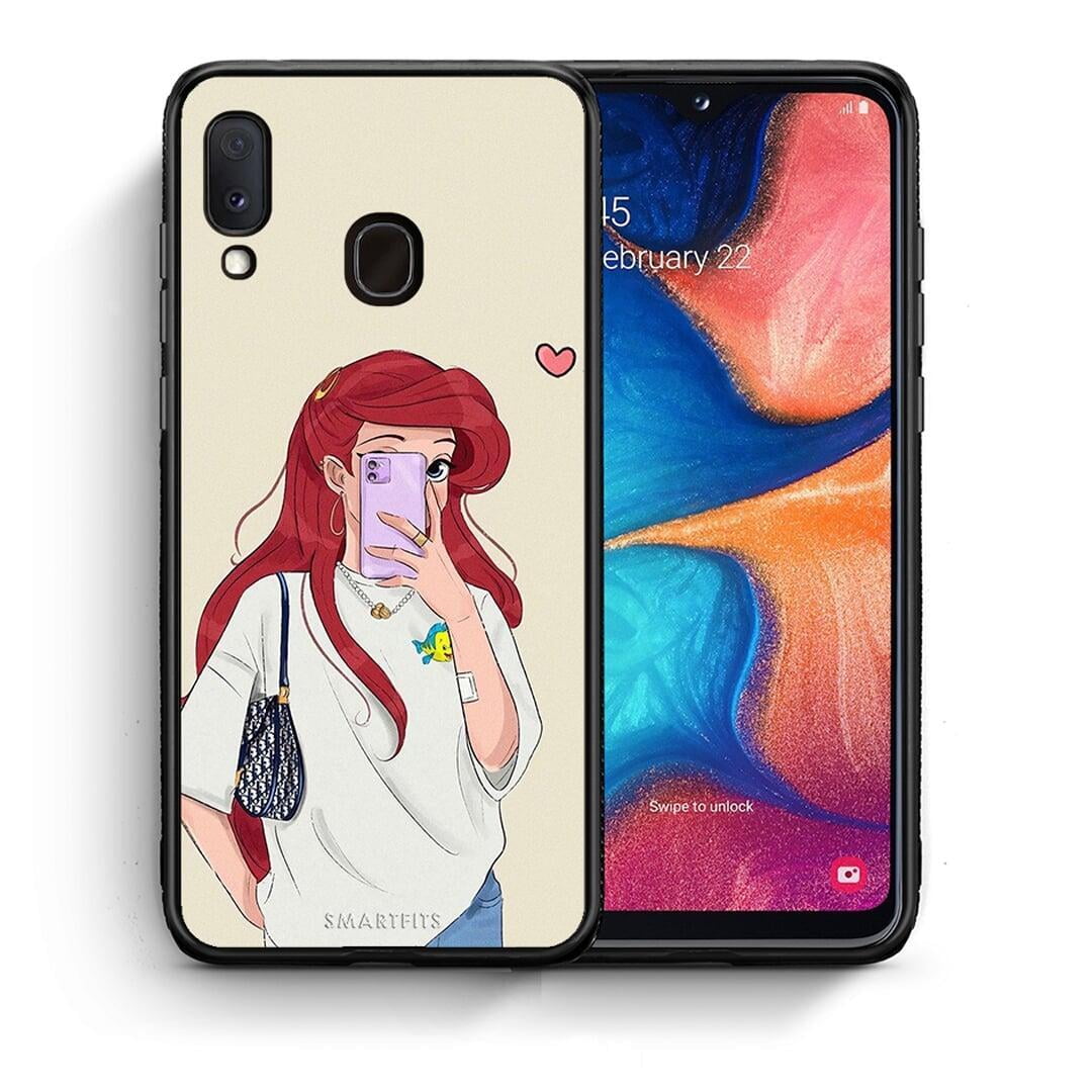 Θήκη Samsung Galaxy A30 Walking Mermaid από τη Smartfits με σχέδιο στο πίσω μέρος και μαύρο περίβλημα | Samsung Galaxy A30 Walking Mermaid case with colorful back and black bezels