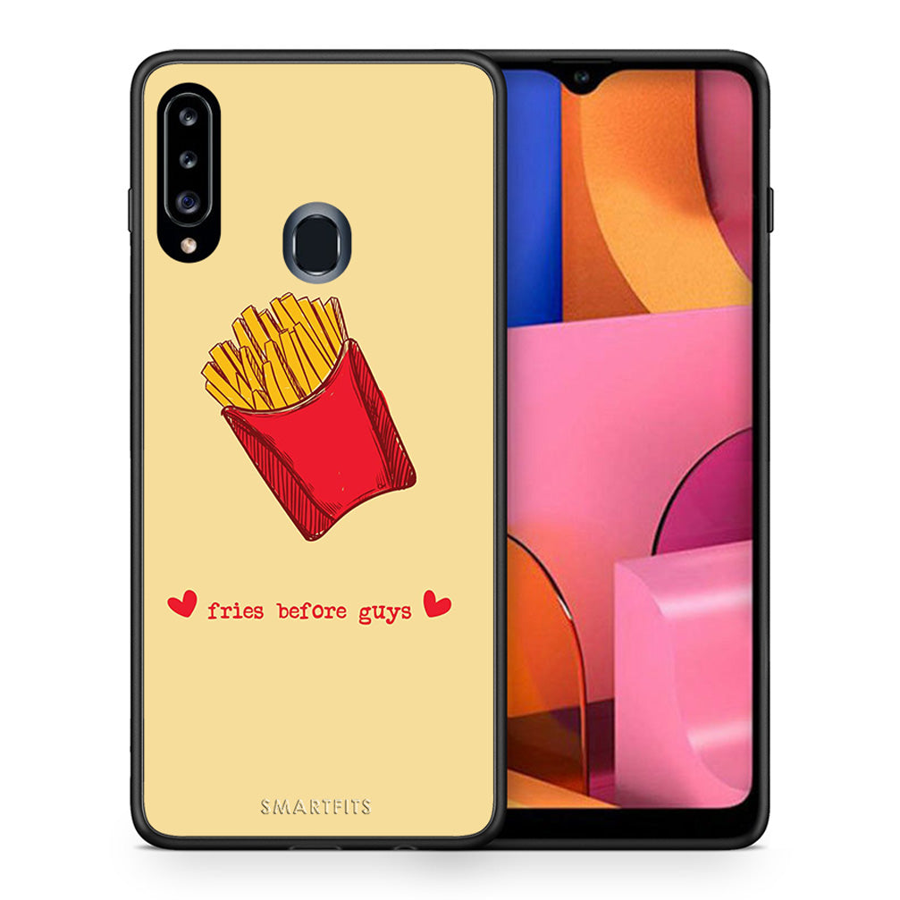 Θήκη Αγίου Βαλεντίνου Samsung Galaxy A20s Fries Before Guys από τη Smartfits με σχέδιο στο πίσω μέρος και μαύρο περίβλημα | Samsung Galaxy A20s Fries Before Guys case with colorful back and black bezels