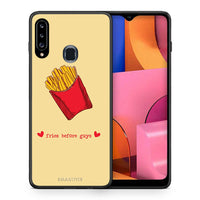 Thumbnail for Θήκη Αγίου Βαλεντίνου Samsung Galaxy A20s Fries Before Guys από τη Smartfits με σχέδιο στο πίσω μέρος και μαύρο περίβλημα | Samsung Galaxy A20s Fries Before Guys case with colorful back and black bezels