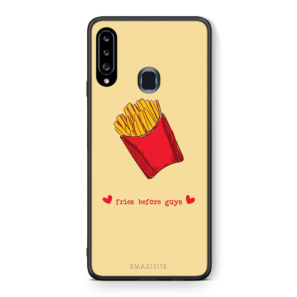 Θήκη Αγίου Βαλεντίνου Samsung Galaxy A20s Fries Before Guys από τη Smartfits με σχέδιο στο πίσω μέρος και μαύρο περίβλημα | Samsung Galaxy A20s Fries Before Guys case with colorful back and black bezels