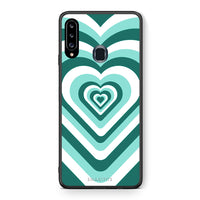 Thumbnail for Θήκη Samsung Galaxy A20s Green Hearts από τη Smartfits με σχέδιο στο πίσω μέρος και μαύρο περίβλημα | Samsung Galaxy A20s Green Hearts case with colorful back and black bezels