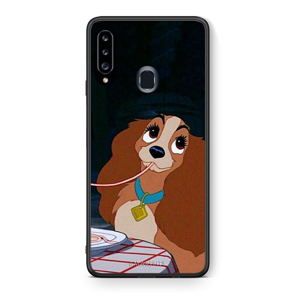 Θήκη Αγίου Βαλεντίνου Samsung Galaxy A20s Lady And Tramp 2 από τη Smartfits με σχέδιο στο πίσω μέρος και μαύρο περίβλημα | Samsung Galaxy A20s Lady And Tramp 2 case with colorful back and black bezels