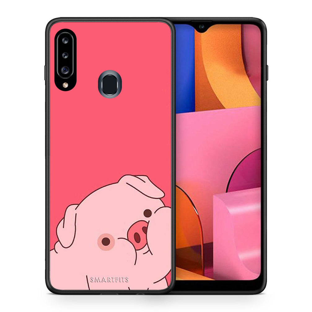 Θήκη Αγίου Βαλεντίνου Samsung Galaxy A20s Pig Love 1 από τη Smartfits με σχέδιο στο πίσω μέρος και μαύρο περίβλημα | Samsung Galaxy A20s Pig Love 1 case with colorful back and black bezels