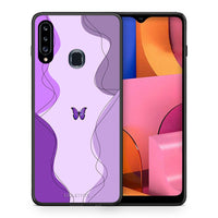 Thumbnail for Θήκη Αγίου Βαλεντίνου Samsung Galaxy A20s Purple Mariposa από τη Smartfits με σχέδιο στο πίσω μέρος και μαύρο περίβλημα | Samsung Galaxy A20s Purple Mariposa case with colorful back and black bezels