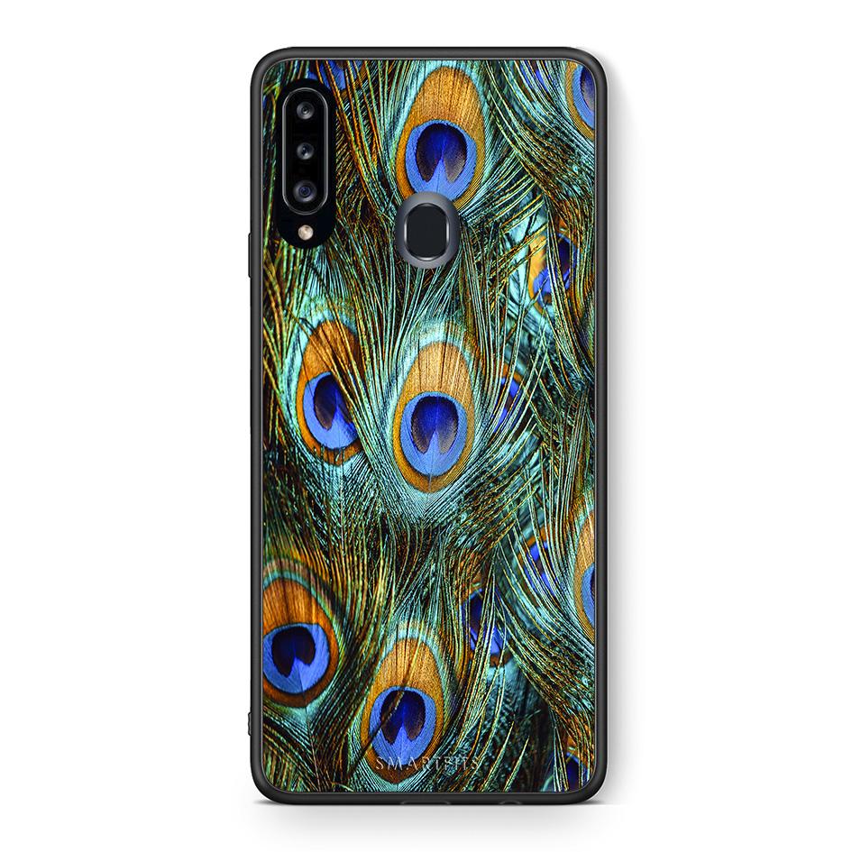 Θήκη Samsung Galaxy A20s Real Peacock Feathers από τη Smartfits με σχέδιο στο πίσω μέρος και μαύρο περίβλημα | Samsung Galaxy A20s Real Peacock Feathers case with colorful back and black bezels