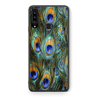 Thumbnail for Θήκη Samsung Galaxy A20s Real Peacock Feathers από τη Smartfits με σχέδιο στο πίσω μέρος και μαύρο περίβλημα | Samsung Galaxy A20s Real Peacock Feathers case with colorful back and black bezels