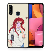 Thumbnail for Θήκη Samsung Galaxy A20s Walking Mermaid από τη Smartfits με σχέδιο στο πίσω μέρος και μαύρο περίβλημα | Samsung Galaxy A20s Walking Mermaid case with colorful back and black bezels