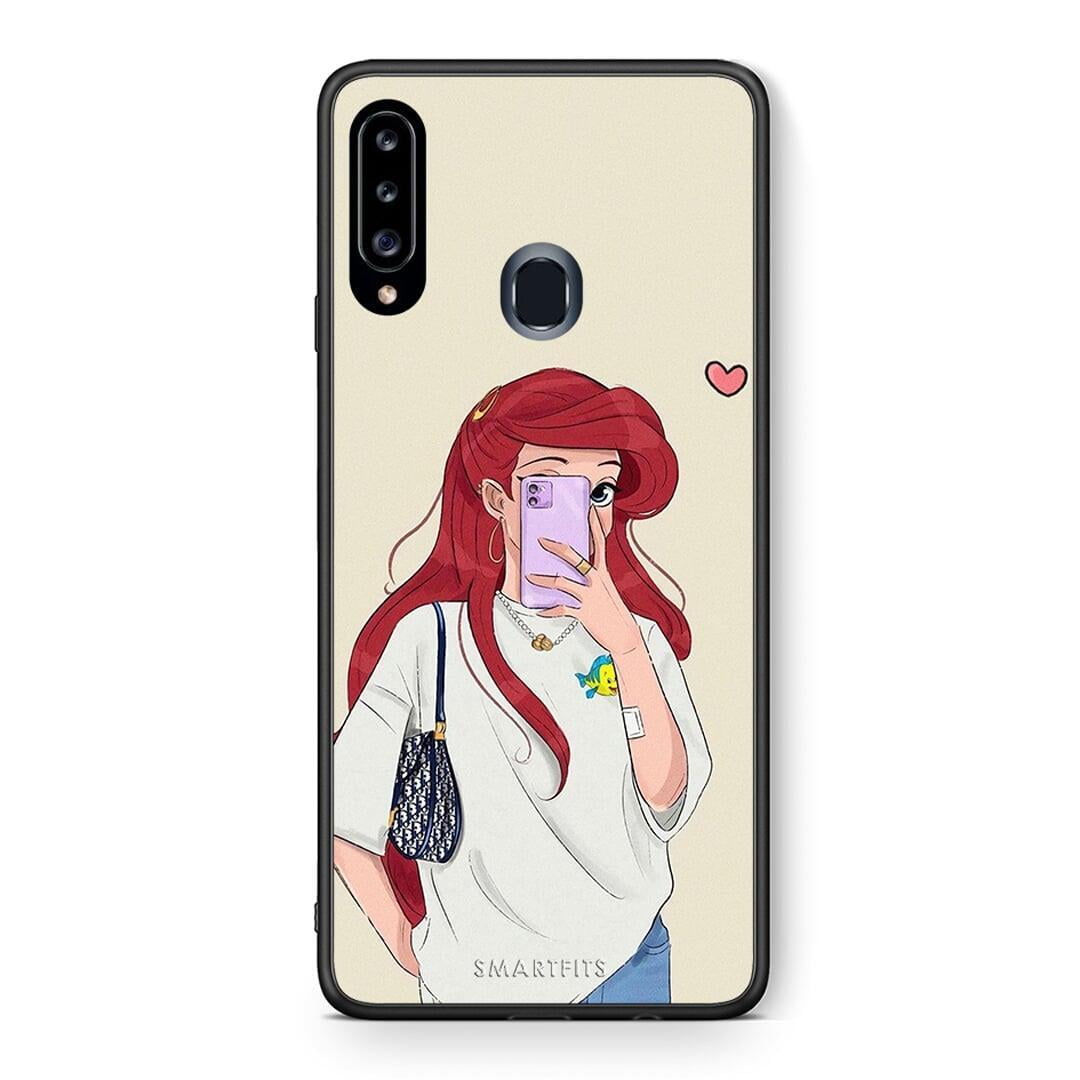 Θήκη Samsung Galaxy A20s Walking Mermaid από τη Smartfits με σχέδιο στο πίσω μέρος και μαύρο περίβλημα | Samsung Galaxy A20s Walking Mermaid case with colorful back and black bezels