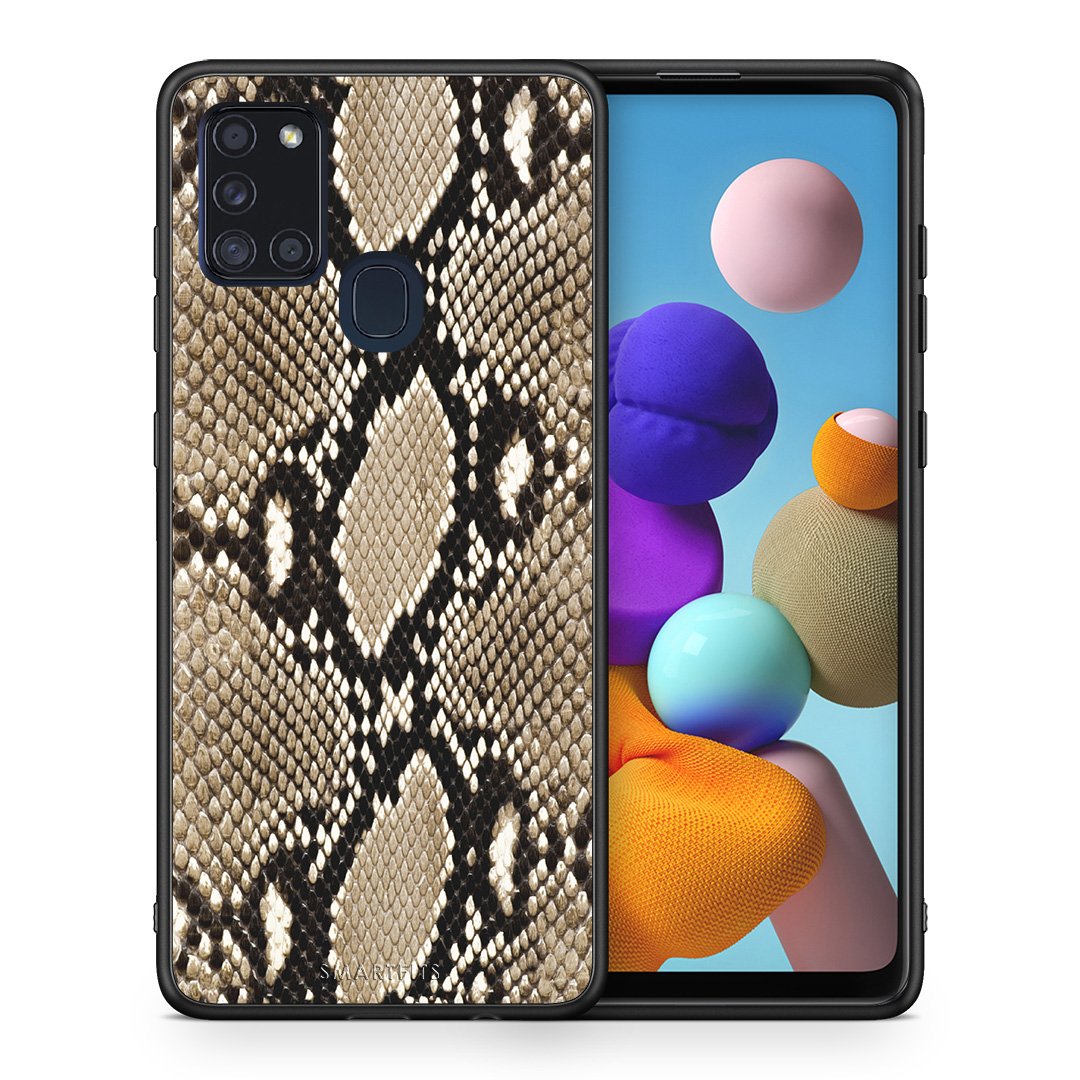 Θήκη Samsung A21s Fashion Snake Animal από τη Smartfits με σχέδιο στο πίσω μέρος και μαύρο περίβλημα | Samsung A21s Fashion Snake Animal case with colorful back and black bezels