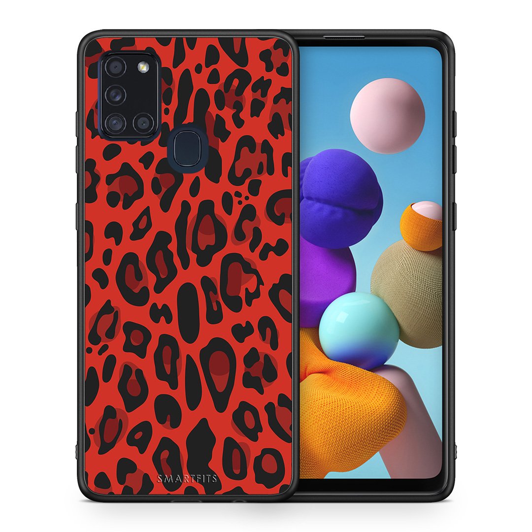Θήκη Samsung A21s Red Leopard Animal από τη Smartfits με σχέδιο στο πίσω μέρος και μαύρο περίβλημα | Samsung A21s Red Leopard Animal case with colorful back and black bezels