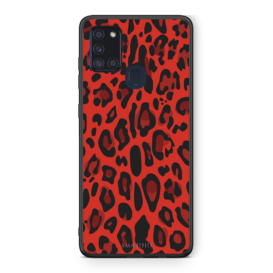 4 - Samsung A21s Red Leopard Animal case, cover, bumper
