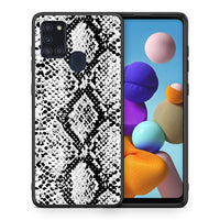 Thumbnail for Θήκη Samsung A21s White Snake Animal από τη Smartfits με σχέδιο στο πίσω μέρος και μαύρο περίβλημα | Samsung A21s White Snake Animal case with colorful back and black bezels