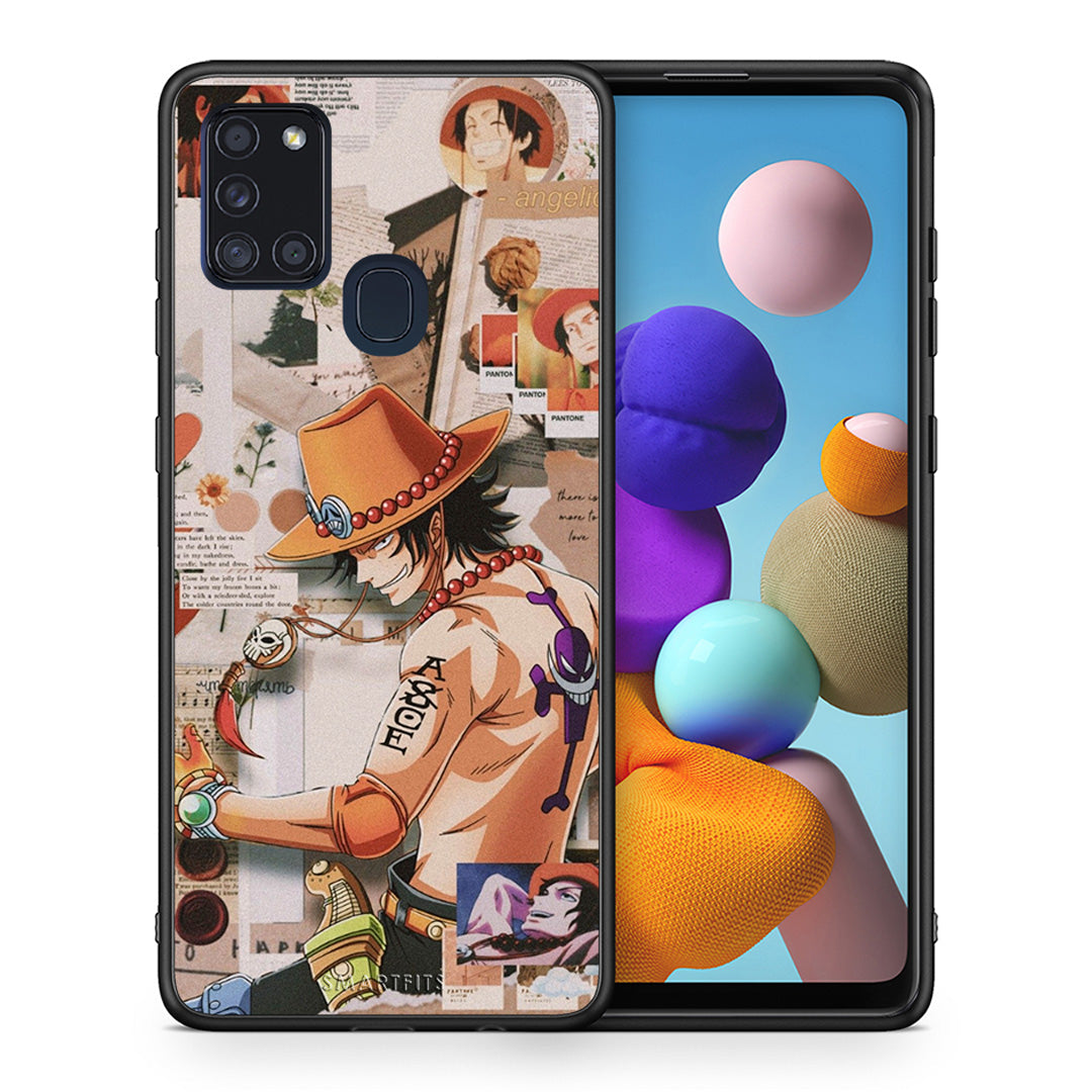 Θήκη Samsung A21s Anime Collage από τη Smartfits με σχέδιο στο πίσω μέρος και μαύρο περίβλημα | Samsung A21s Anime Collage case with colorful back and black bezels