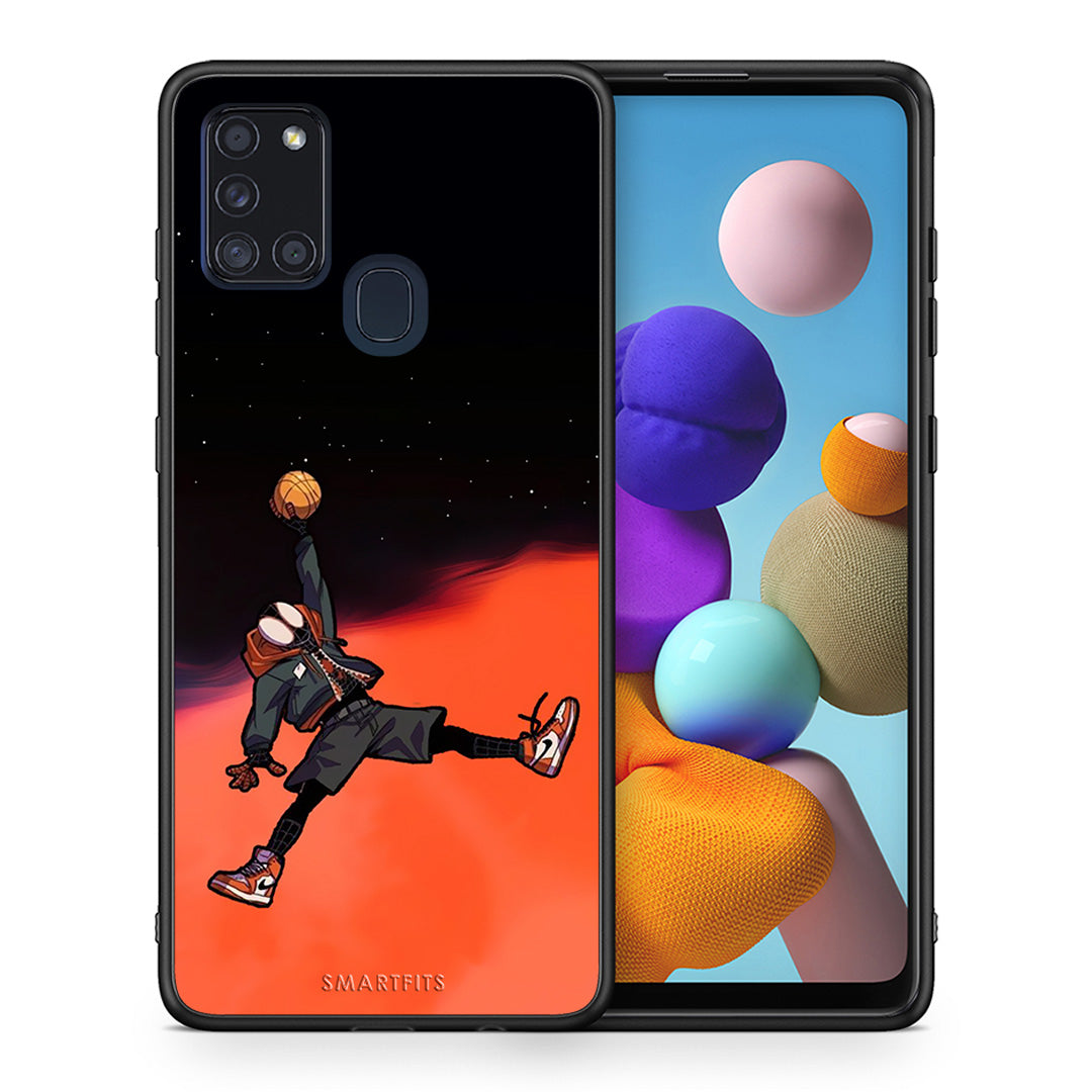 Θήκη Samsung A21s Basketball Hero από τη Smartfits με σχέδιο στο πίσω μέρος και μαύρο περίβλημα | Samsung A21s Basketball Hero case with colorful back and black bezels