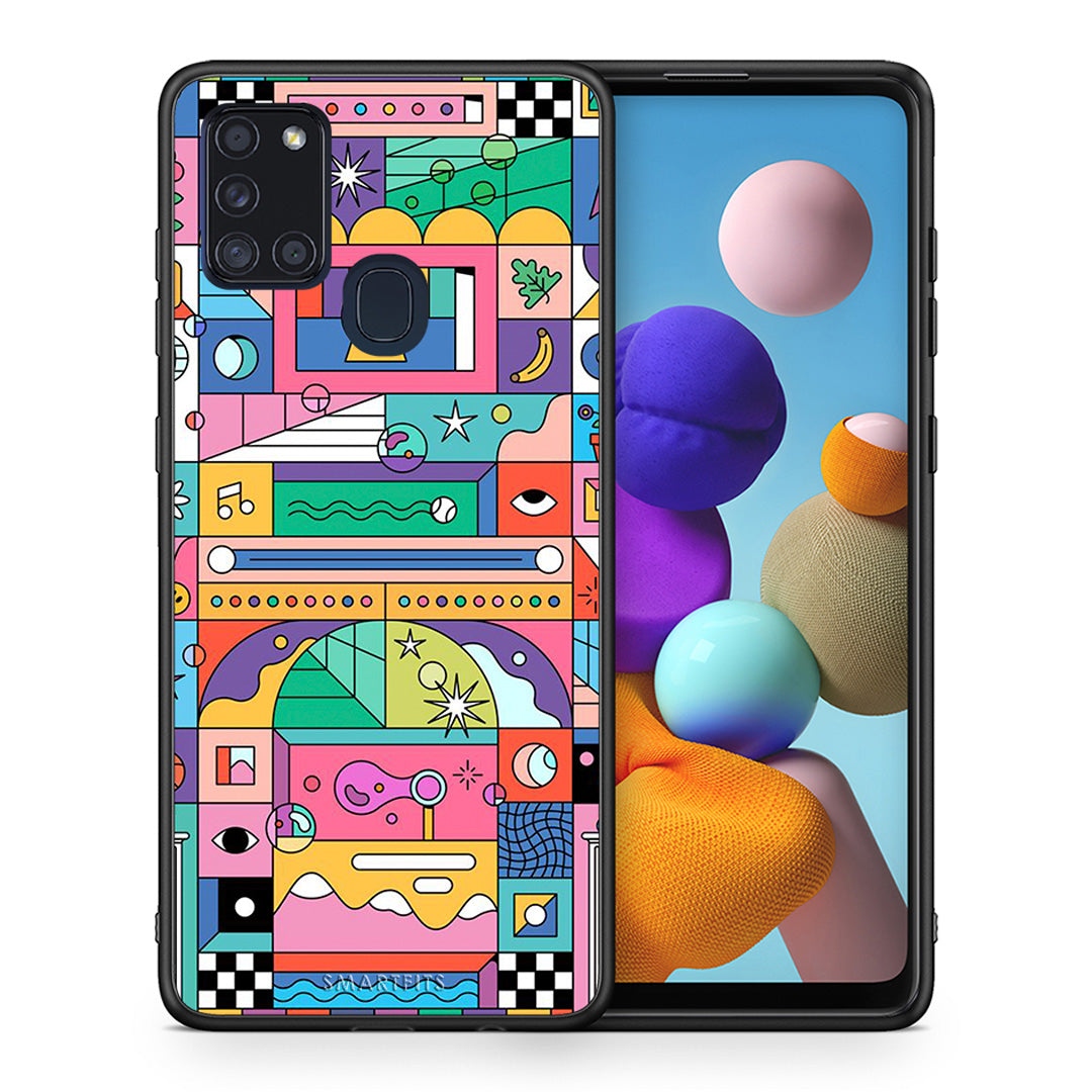 Θήκη Samsung A21s Bubbles Soap από τη Smartfits με σχέδιο στο πίσω μέρος και μαύρο περίβλημα | Samsung A21s Bubbles Soap case with colorful back and black bezels