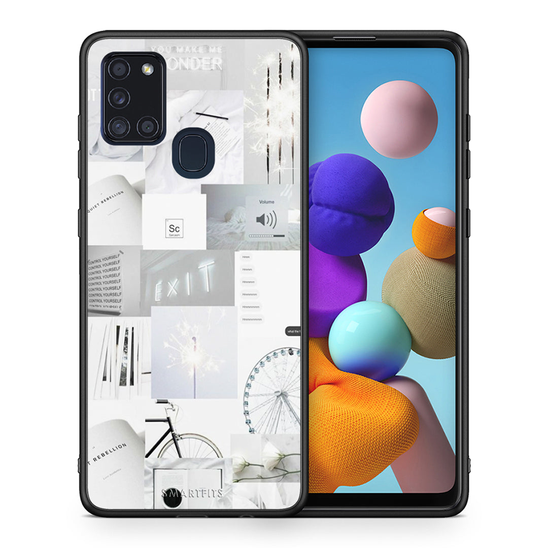 Θήκη Αγίου Βαλεντίνου Samsung A21s Collage Make Me Wonder από τη Smartfits με σχέδιο στο πίσω μέρος και μαύρο περίβλημα | Samsung A21s Collage Make Me Wonder case with colorful back and black bezels