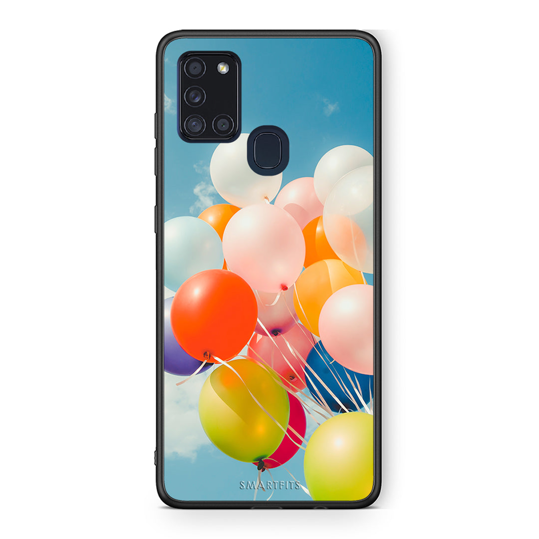 Samsung A21s Colorful Balloons θήκη από τη Smartfits με σχέδιο στο πίσω μέρος και μαύρο περίβλημα | Smartphone case with colorful back and black bezels by Smartfits