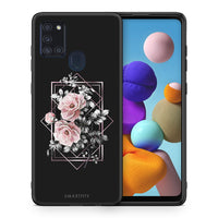 Thumbnail for Θήκη Samsung A21s Frame Flower από τη Smartfits με σχέδιο στο πίσω μέρος και μαύρο περίβλημα | Samsung A21s Frame Flower case with colorful back and black bezels