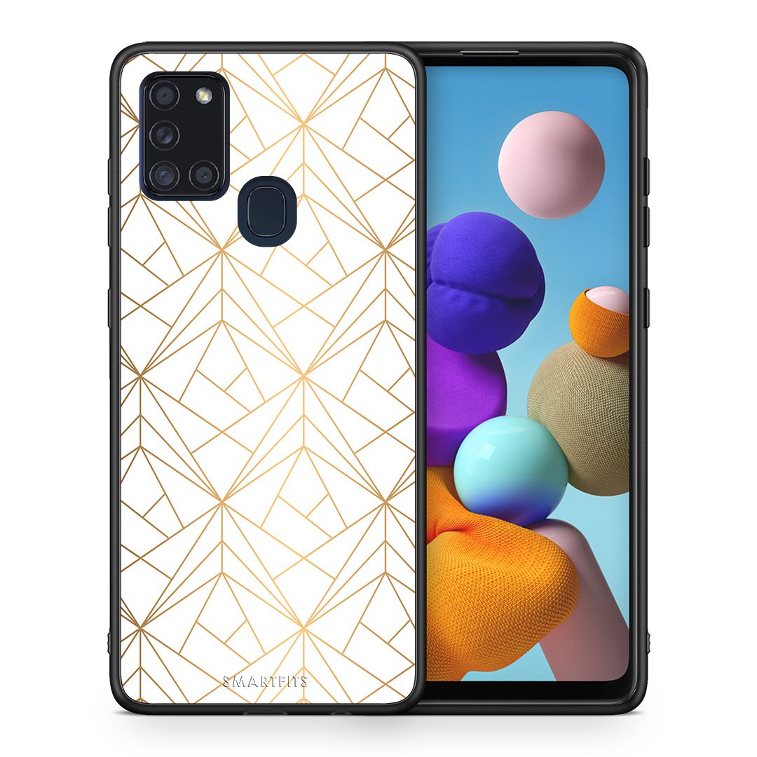 Θήκη Samsung A21s Luxury White Geometric από τη Smartfits με σχέδιο στο πίσω μέρος και μαύρο περίβλημα | Samsung A21s Luxury White Geometric case with colorful back and black bezels