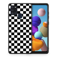 Thumbnail for Θήκη Samsung A21s Squares Geometric από τη Smartfits με σχέδιο στο πίσω μέρος και μαύρο περίβλημα | Samsung A21s Squares Geometric case with colorful back and black bezels