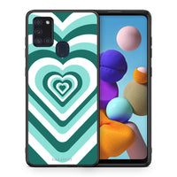 Thumbnail for Θήκη Samsung A21s Green Hearts από τη Smartfits με σχέδιο στο πίσω μέρος και μαύρο περίβλημα | Samsung A21s Green Hearts case with colorful back and black bezels