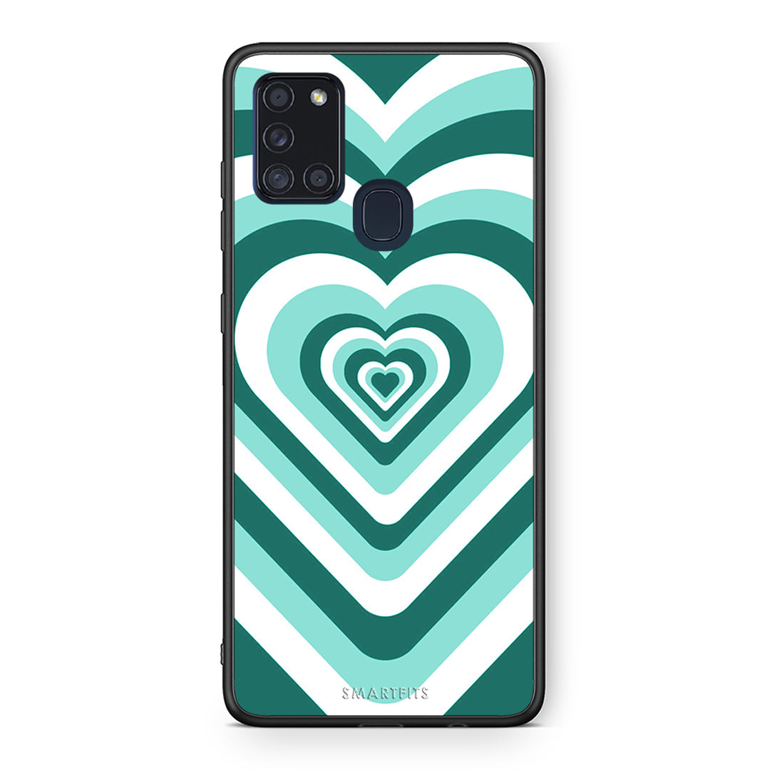 Samsung A21s Green Hearts θήκη από τη Smartfits με σχέδιο στο πίσω μέρος και μαύρο περίβλημα | Smartphone case with colorful back and black bezels by Smartfits