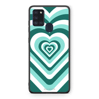 Thumbnail for Samsung A21s Green Hearts θήκη από τη Smartfits με σχέδιο στο πίσω μέρος και μαύρο περίβλημα | Smartphone case with colorful back and black bezels by Smartfits