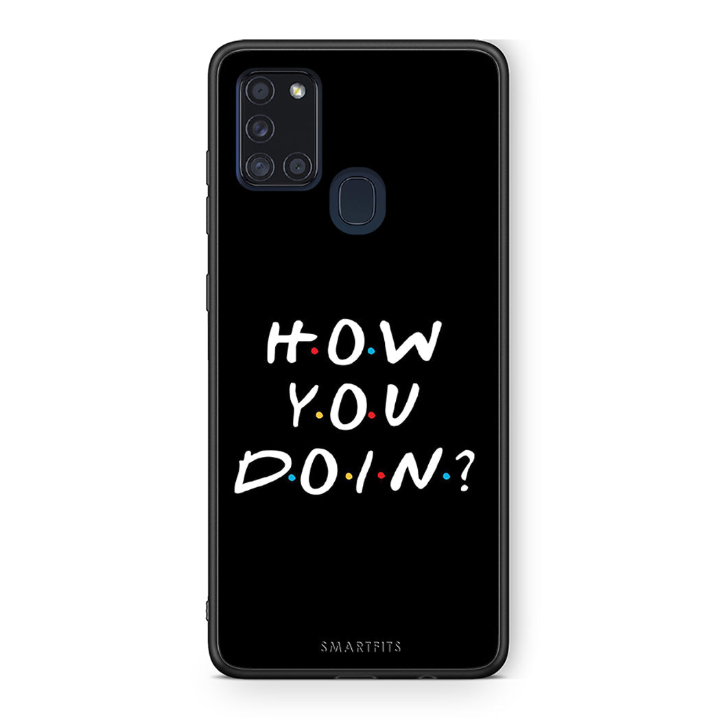 Samsung A21s How You Doin θήκη από τη Smartfits με σχέδιο στο πίσω μέρος και μαύρο περίβλημα | Smartphone case with colorful back and black bezels by Smartfits