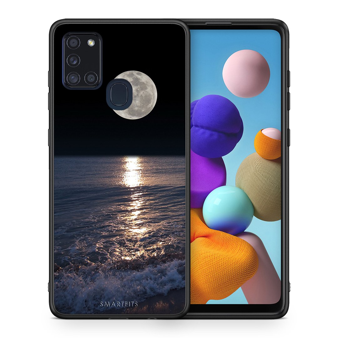 Θήκη Samsung A21s Moon Landscape από τη Smartfits με σχέδιο στο πίσω μέρος και μαύρο περίβλημα | Samsung A21s Moon Landscape case with colorful back and black bezels