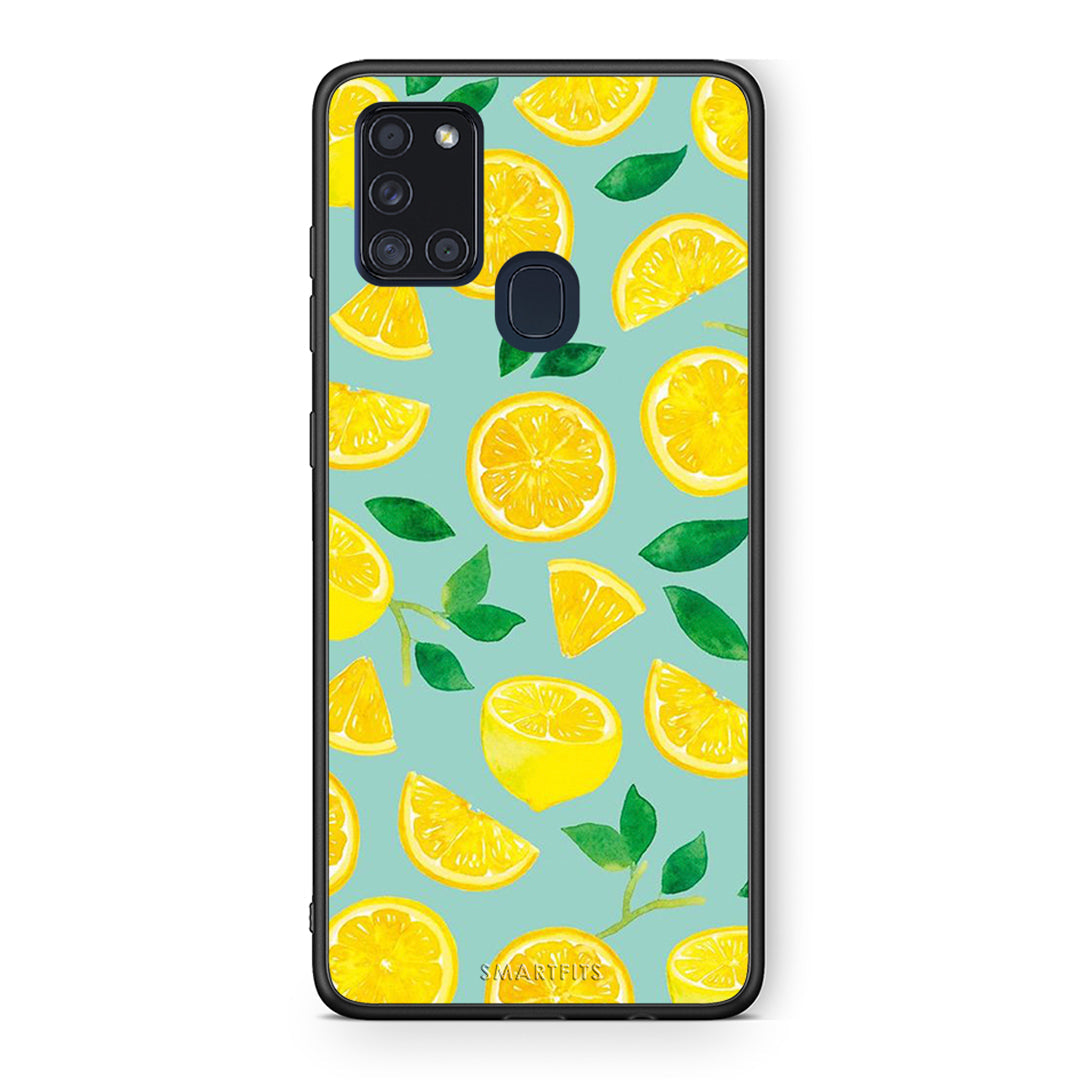 Samsung A21s Lemons θήκη από τη Smartfits με σχέδιο στο πίσω μέρος και μαύρο περίβλημα | Smartphone case with colorful back and black bezels by Smartfits