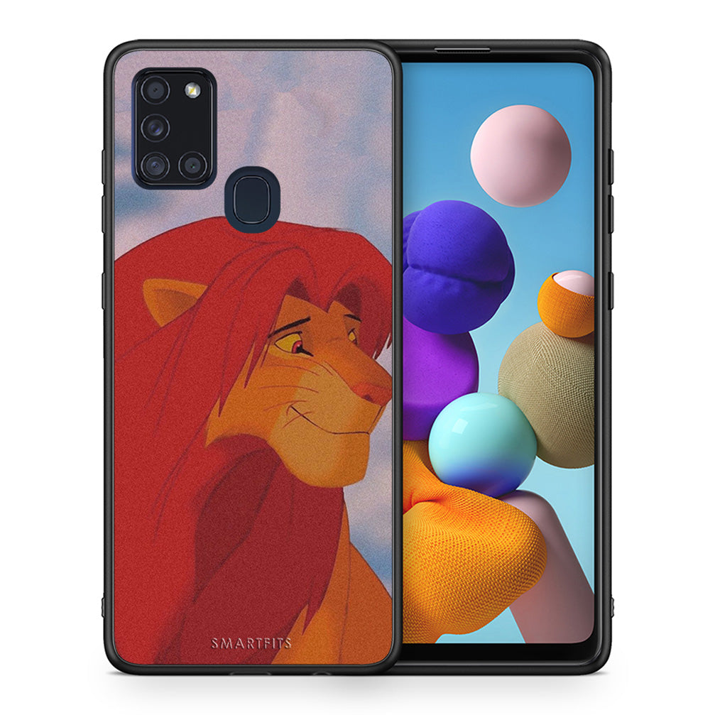 Θήκη Αγίου Βαλεντίνου Samsung A21s Lion Love 1 από τη Smartfits με σχέδιο στο πίσω μέρος και μαύρο περίβλημα | Samsung A21s Lion Love 1 case with colorful back and black bezels