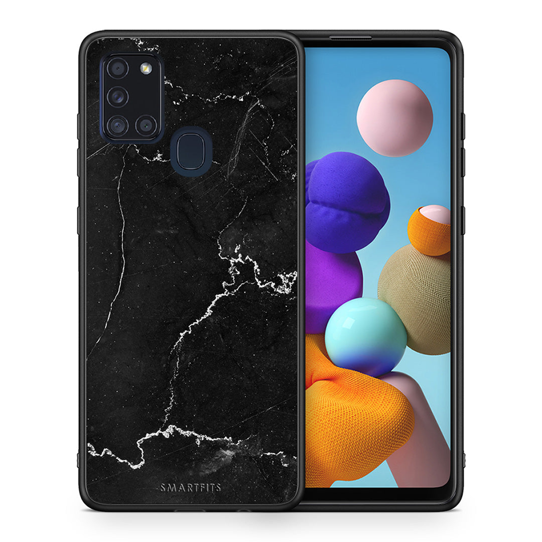 Θήκη Samsung A21s Marble Black από τη Smartfits με σχέδιο στο πίσω μέρος και μαύρο περίβλημα | Samsung A21s Marble Black case with colorful back and black bezels
