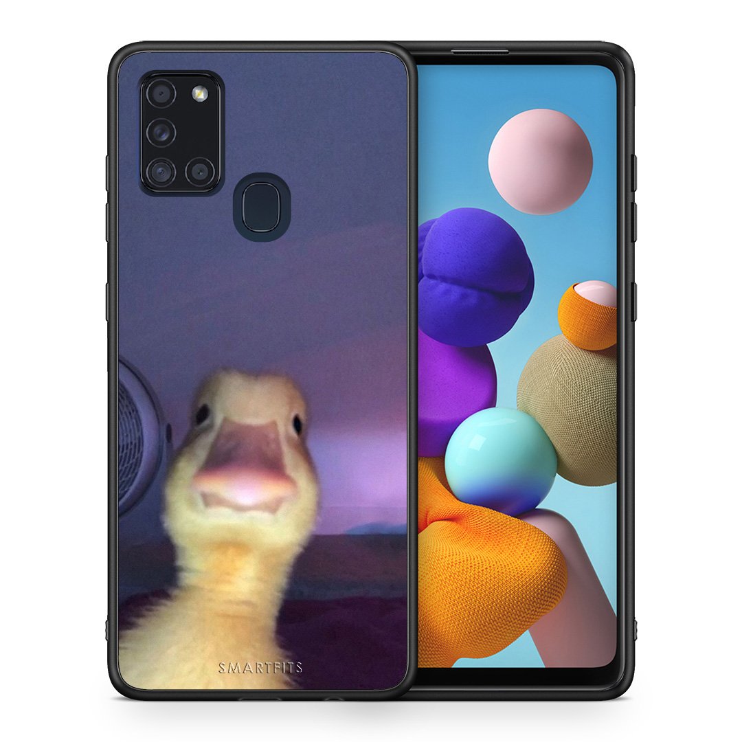 Θήκη Samsung A21s Meme Duck από τη Smartfits με σχέδιο στο πίσω μέρος και μαύρο περίβλημα | Samsung A21s Meme Duck case with colorful back and black bezels