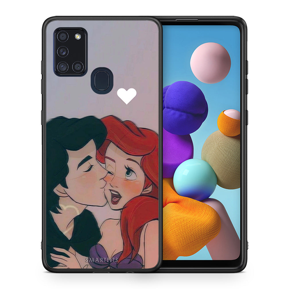 Θήκη Αγίου Βαλεντίνου Samsung A21s Mermaid Love από τη Smartfits με σχέδιο στο πίσω μέρος και μαύρο περίβλημα | Samsung A21s Mermaid Love case with colorful back and black bezels