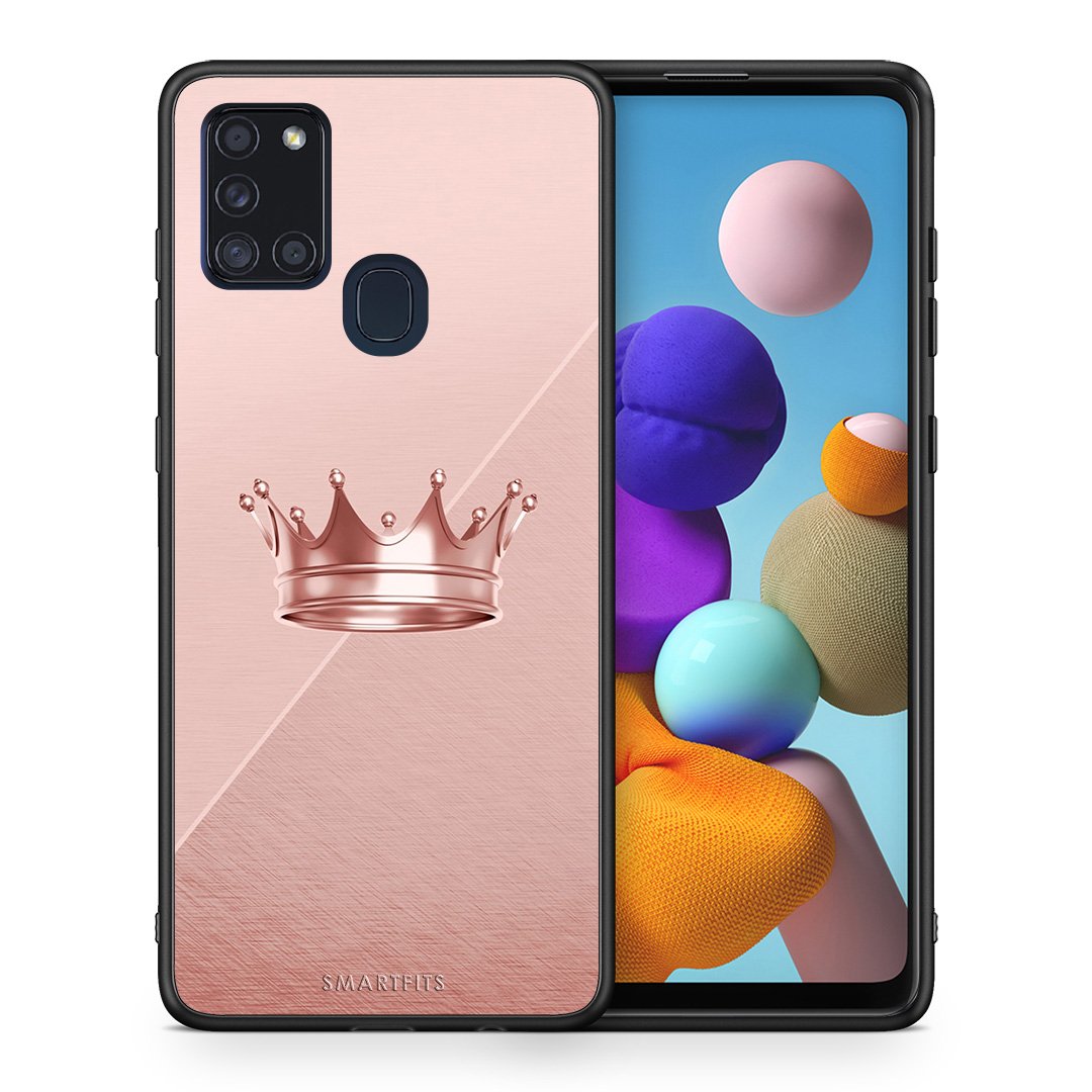 Θήκη Samsung A21s Crown Minimal από τη Smartfits με σχέδιο στο πίσω μέρος και μαύρο περίβλημα | Samsung A21s Crown Minimal case with colorful back and black bezels