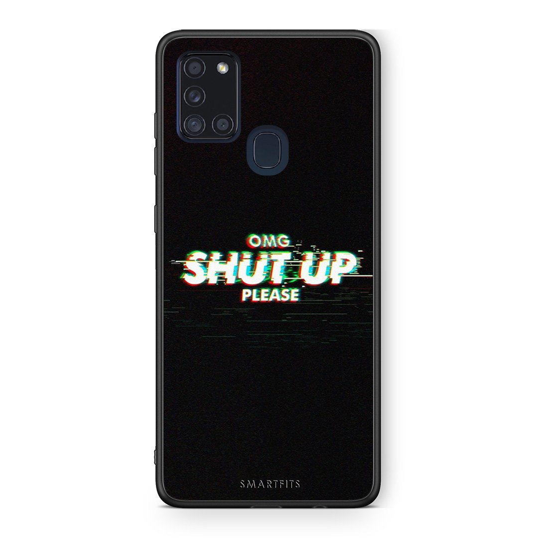 Samsung A21s OMG ShutUp θήκη από τη Smartfits με σχέδιο στο πίσω μέρος και μαύρο περίβλημα | Smartphone case with colorful back and black bezels by Smartfits
