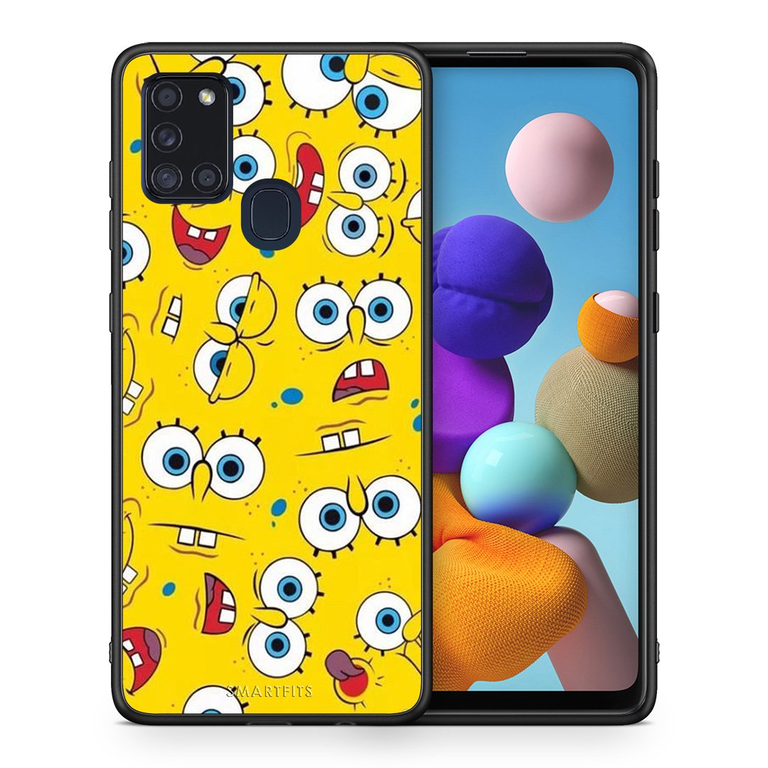 Θήκη Samsung A21s Sponge PopArt από τη Smartfits με σχέδιο στο πίσω μέρος και μαύρο περίβλημα | Samsung A21s Sponge PopArt case with colorful back and black bezels