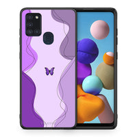 Thumbnail for Θήκη Αγίου Βαλεντίνου Samsung A21s Purple Mariposa από τη Smartfits με σχέδιο στο πίσω μέρος και μαύρο περίβλημα | Samsung A21s Purple Mariposa case with colorful back and black bezels
